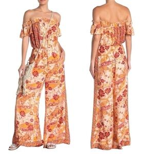 Free People Carmen Printed Off The Shoulder Wide Leg Jumpsuit Women’s Small
